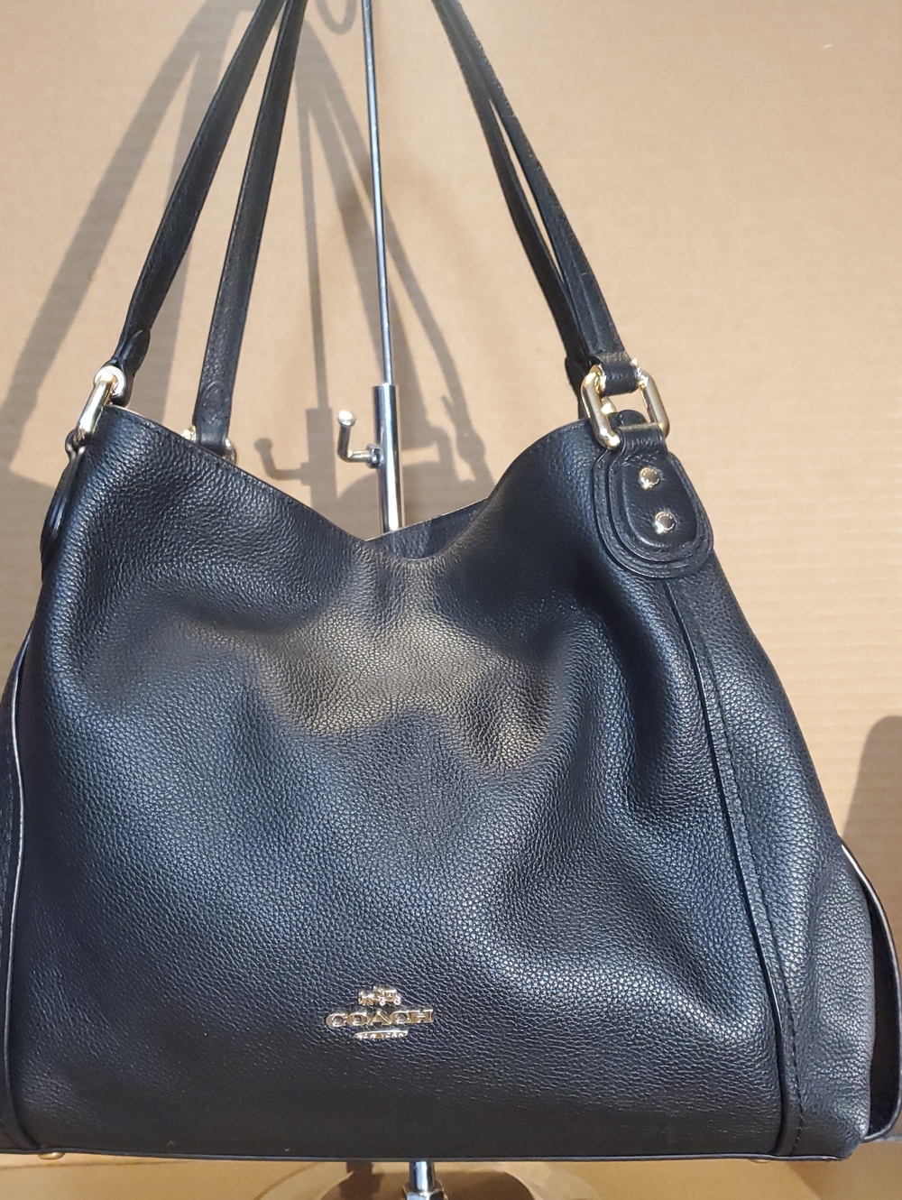 Coach Black Pebbled Leather Shoulder Bag with Gold Hardware